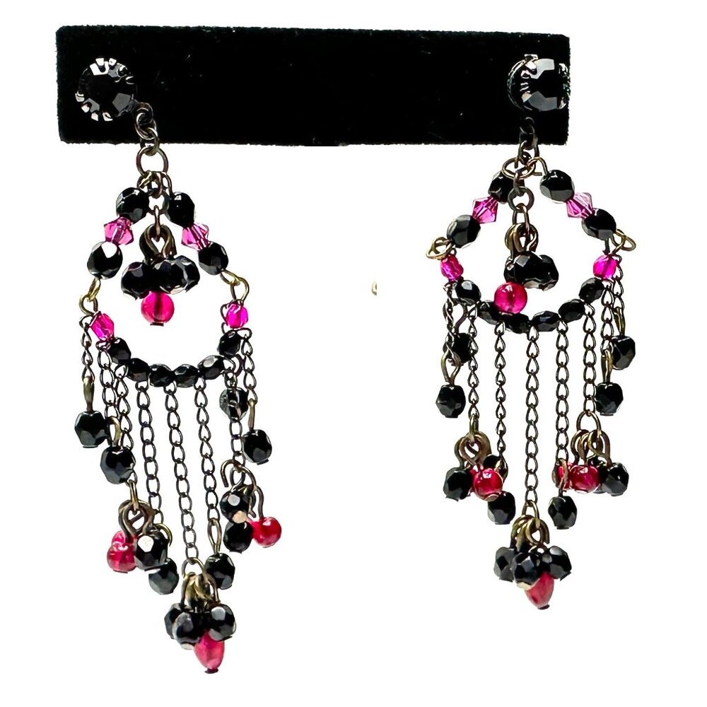 Vintage 1990s Erickson Beamon Ruby & Black Crystal Pendant Earrings — EUC
